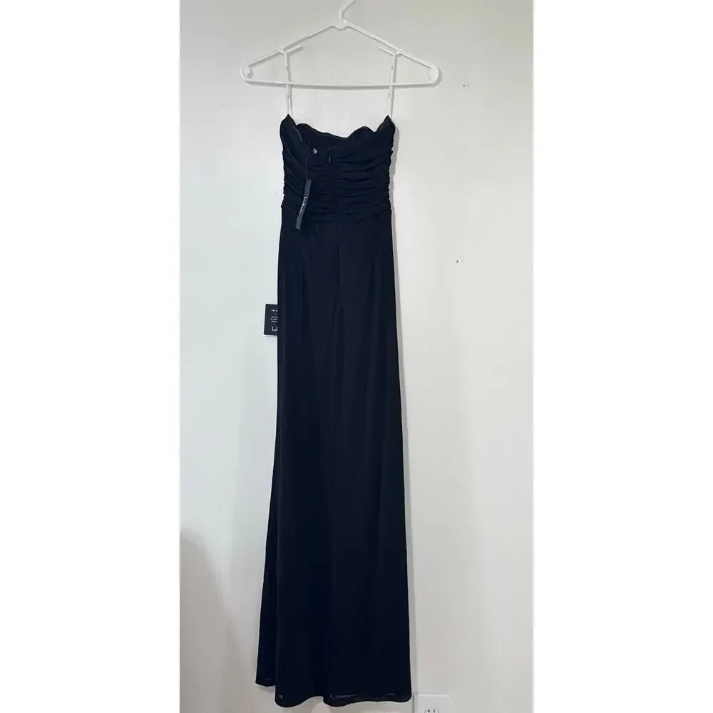 NWT Lulus Epitome of Allure Black Mesh Strapless Ruched Maxi Dress Size Small - Picture 6 of 11